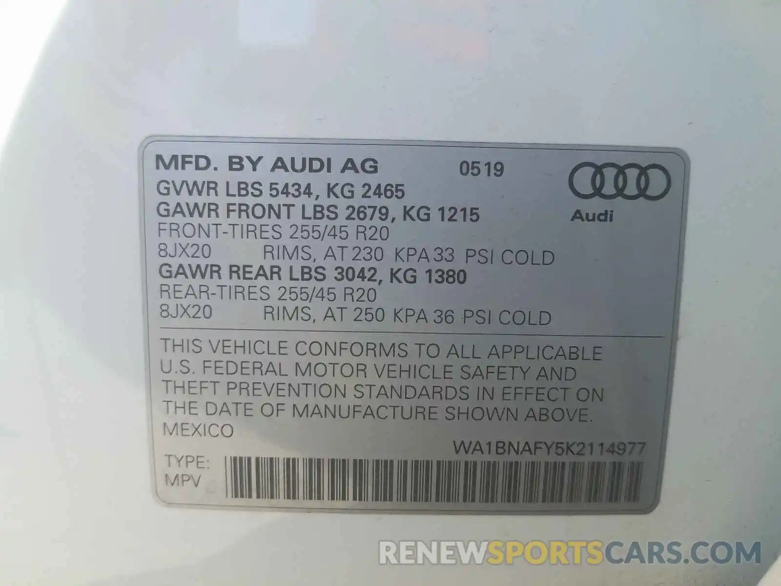 10 Photograph of a damaged car WA1BNAFY5K2114977 AUDI Q5 2019