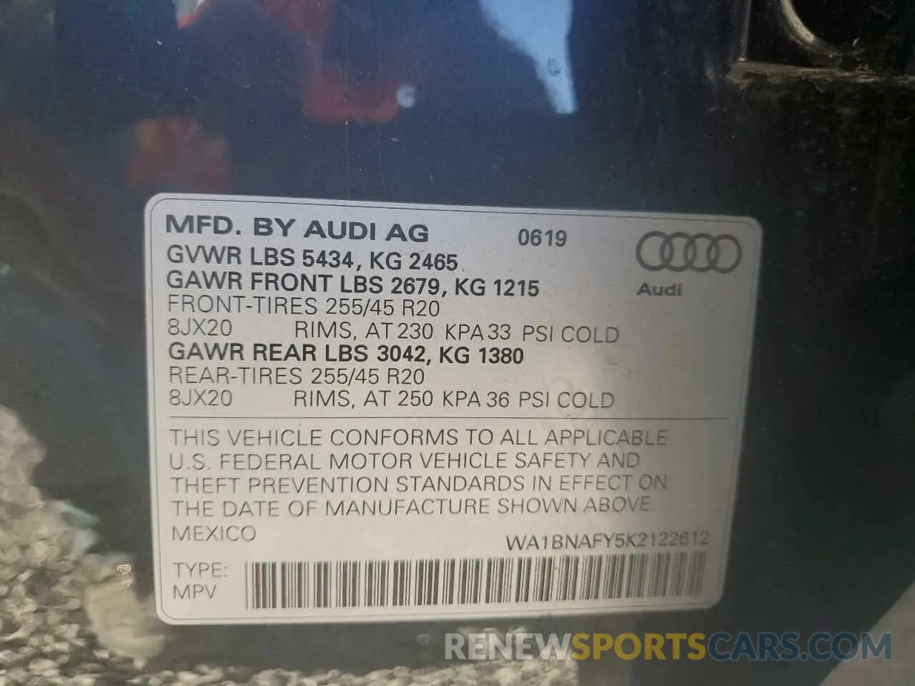 15 Photograph of a damaged car WA1BNAFY5K2122612 AUDI Q5 2019