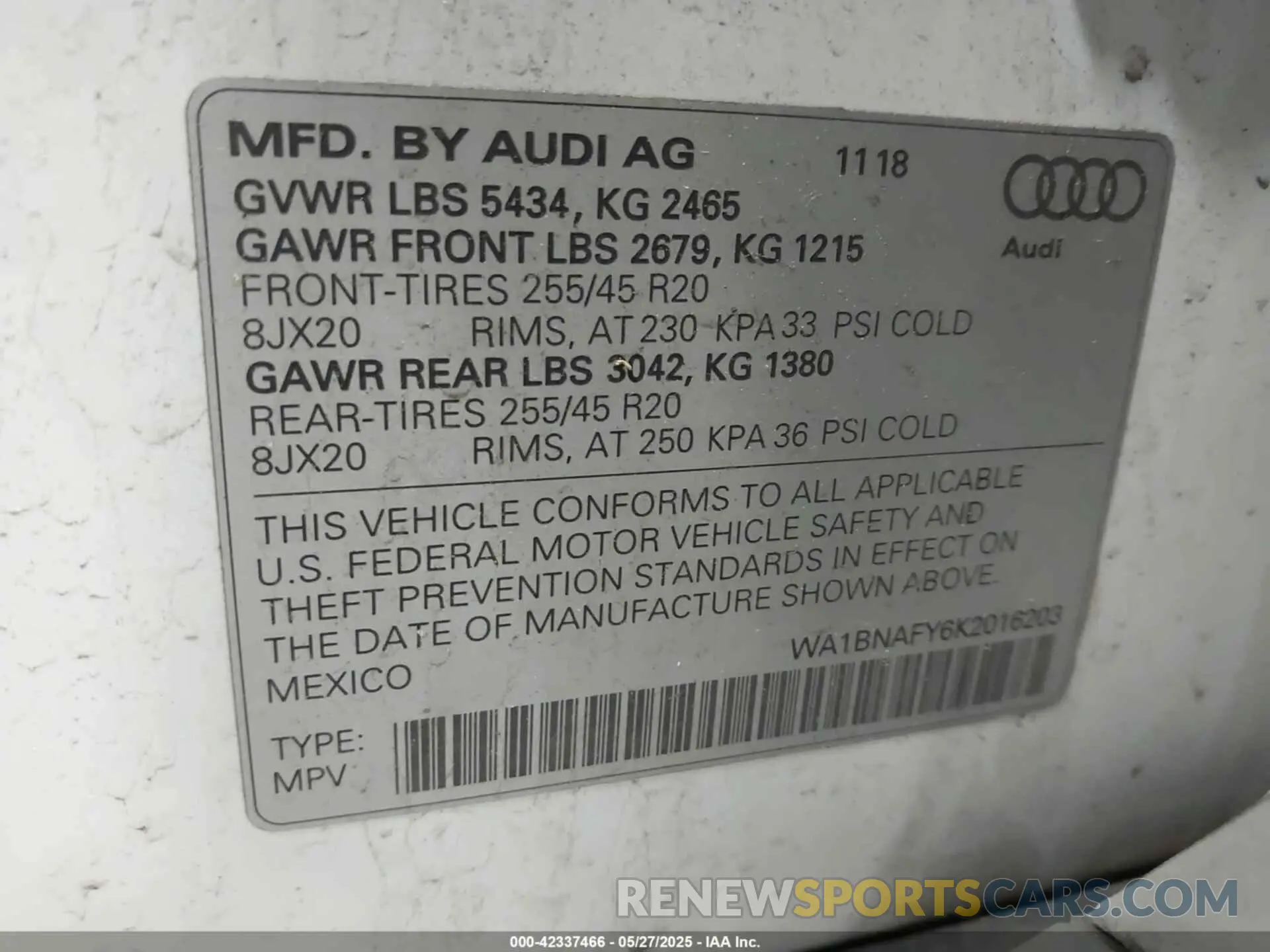 9 Photograph of a damaged car WA1BNAFY6K2016203 AUDI Q5 2019