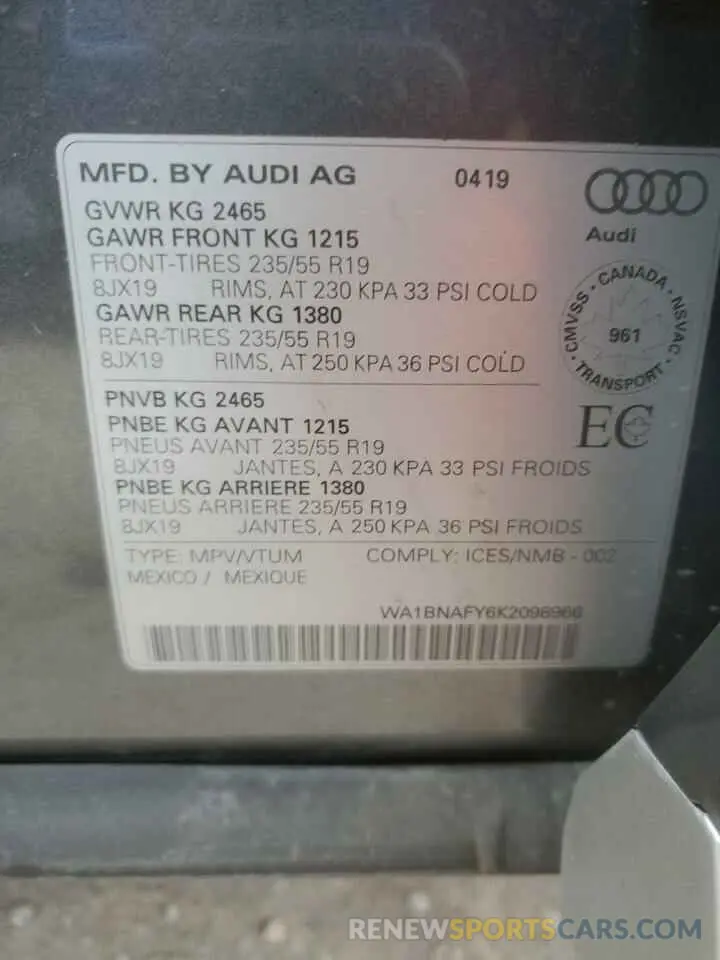 14 Photograph of a damaged car WA1BNAFY6K2098966 AUDI Q5 2019