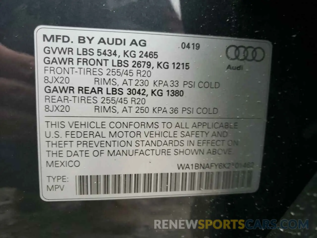 14 Photograph of a damaged car WA1BNAFY6K2101462 AUDI Q5 2019