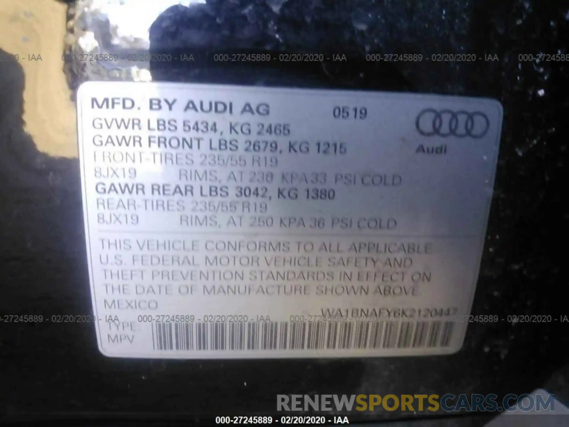 9 Photograph of a damaged car WA1BNAFY6K2120447 AUDI Q5 2019