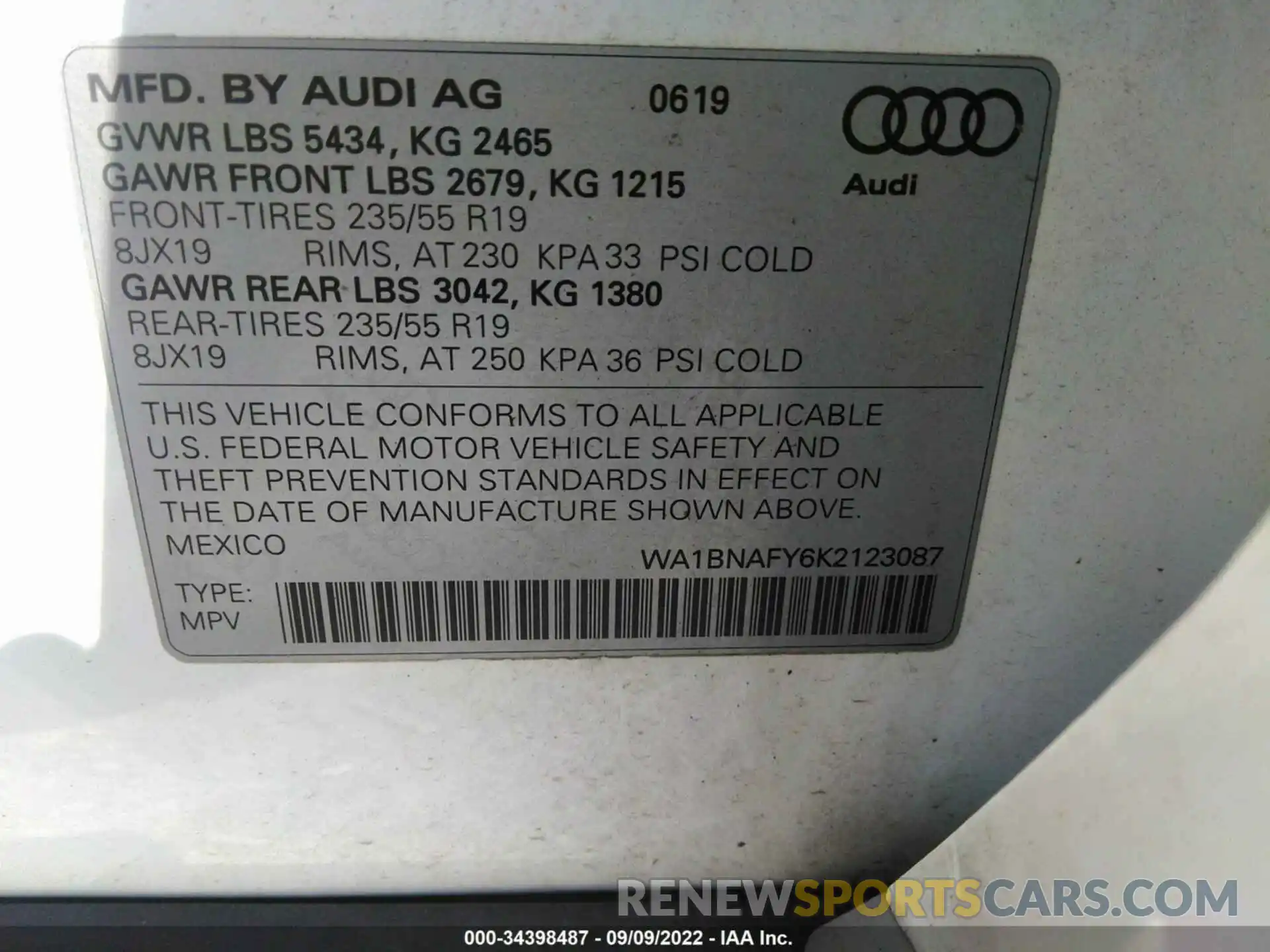 9 Photograph of a damaged car WA1BNAFY6K2123087 AUDI Q5 2019