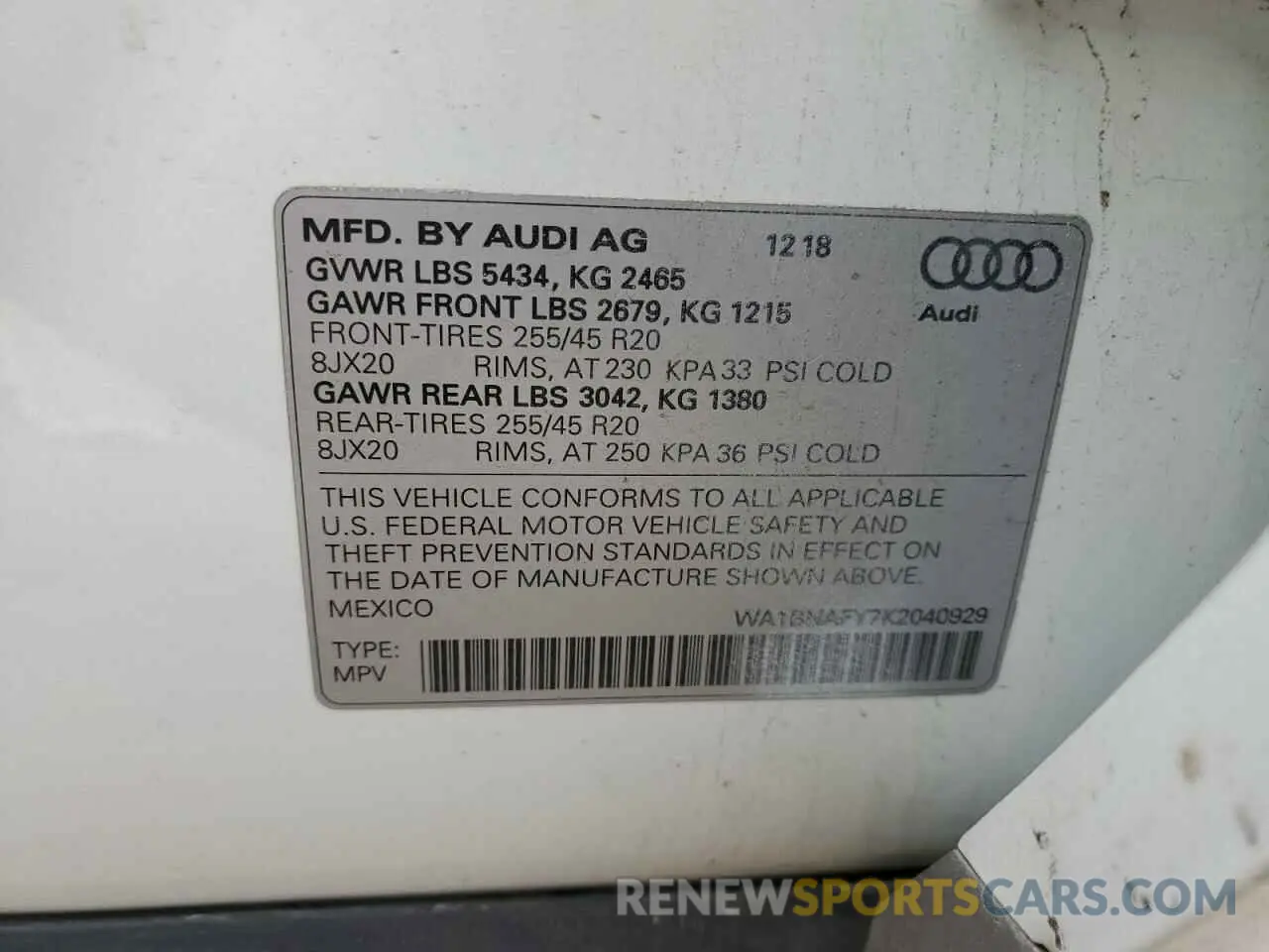 13 Photograph of a damaged car WA1BNAFY7K2040929 AUDI Q5 2019