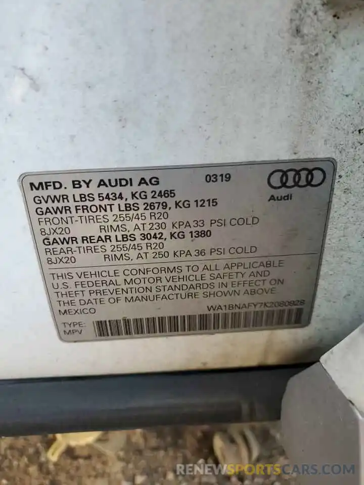 10 Photograph of a damaged car WA1BNAFY7K2080928 AUDI Q5 2019