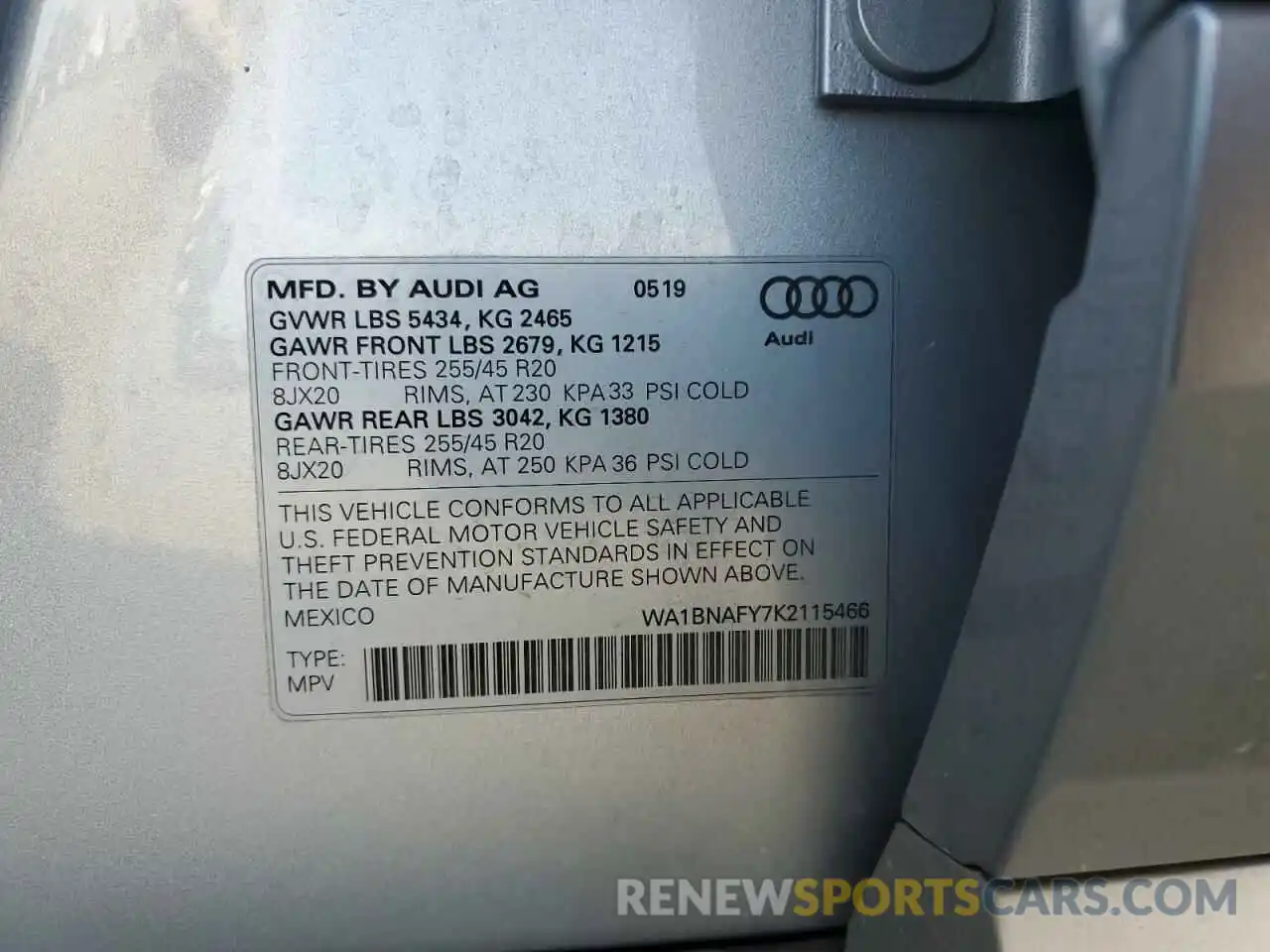 13 Photograph of a damaged car WA1BNAFY7K2115466 AUDI Q5 2019