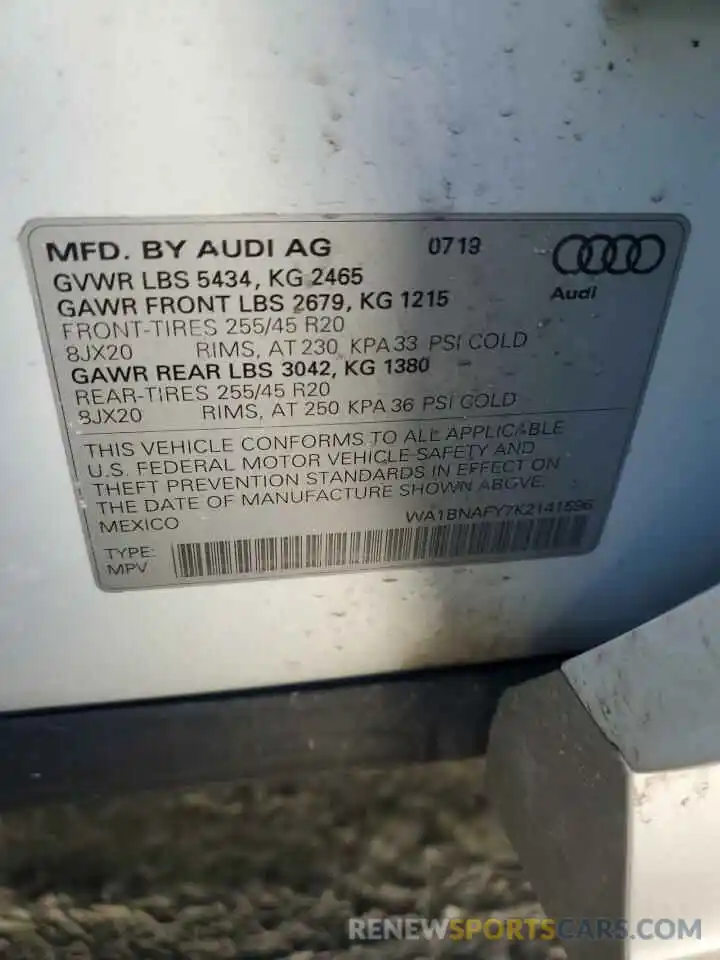 13 Photograph of a damaged car WA1BNAFY7K2141596 AUDI Q5 2019