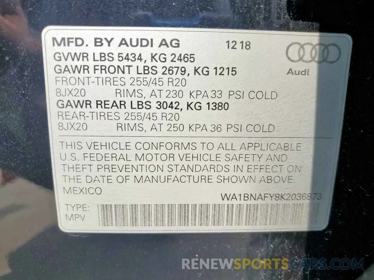 13 Photograph of a damaged car WA1BNAFY8K2036873 AUDI Q5 2019