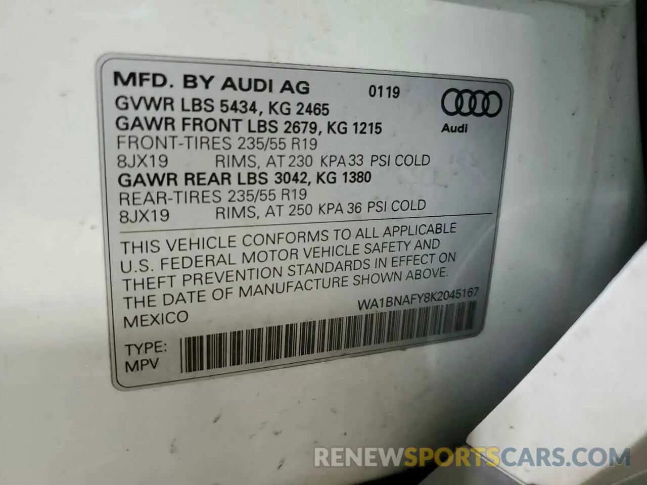 13 Photograph of a damaged car WA1BNAFY8K2045167 AUDI Q5 2019