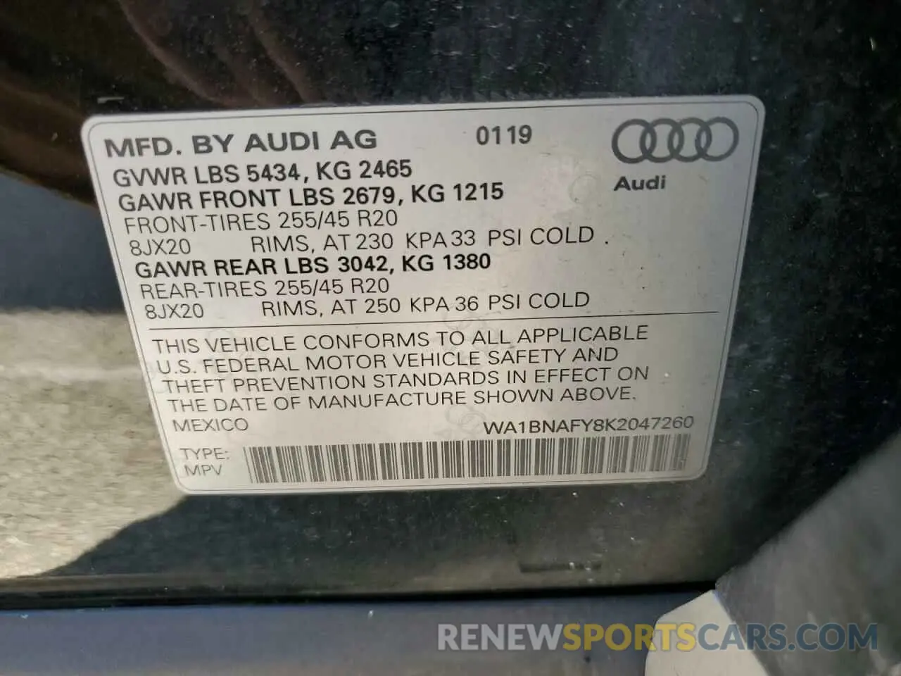 13 Photograph of a damaged car WA1BNAFY8K2047260 AUDI Q5 2019