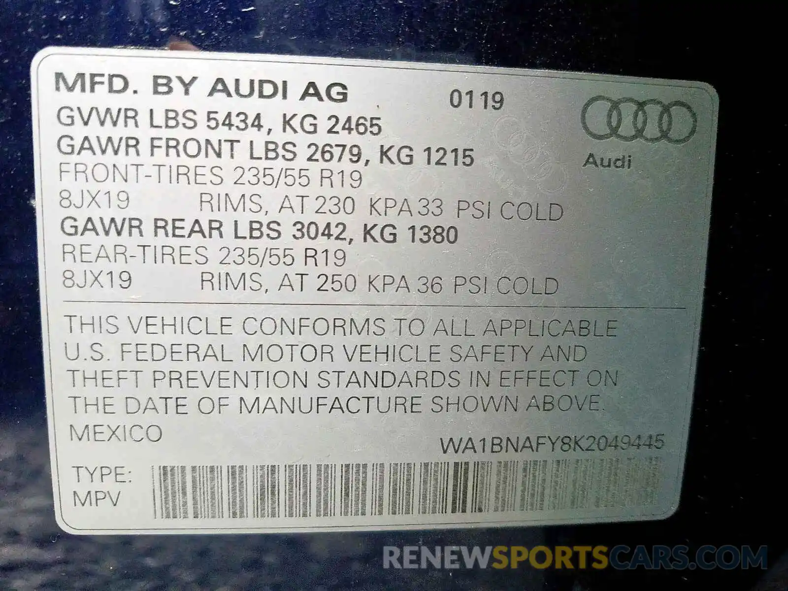 10 Photograph of a damaged car WA1BNAFY8K2049445 AUDI Q5 2019