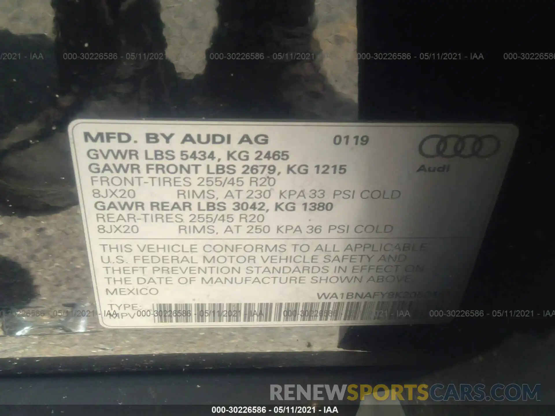 9 Photograph of a damaged car WA1BNAFY8K2050451 AUDI Q5 2019