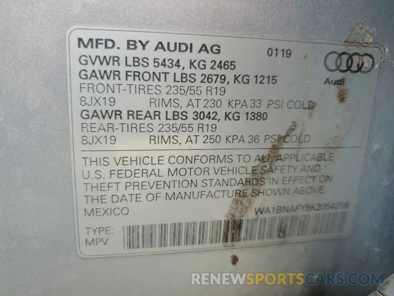 13 Photograph of a damaged car WA1BNAFY8K2054256 AUDI Q5 2019