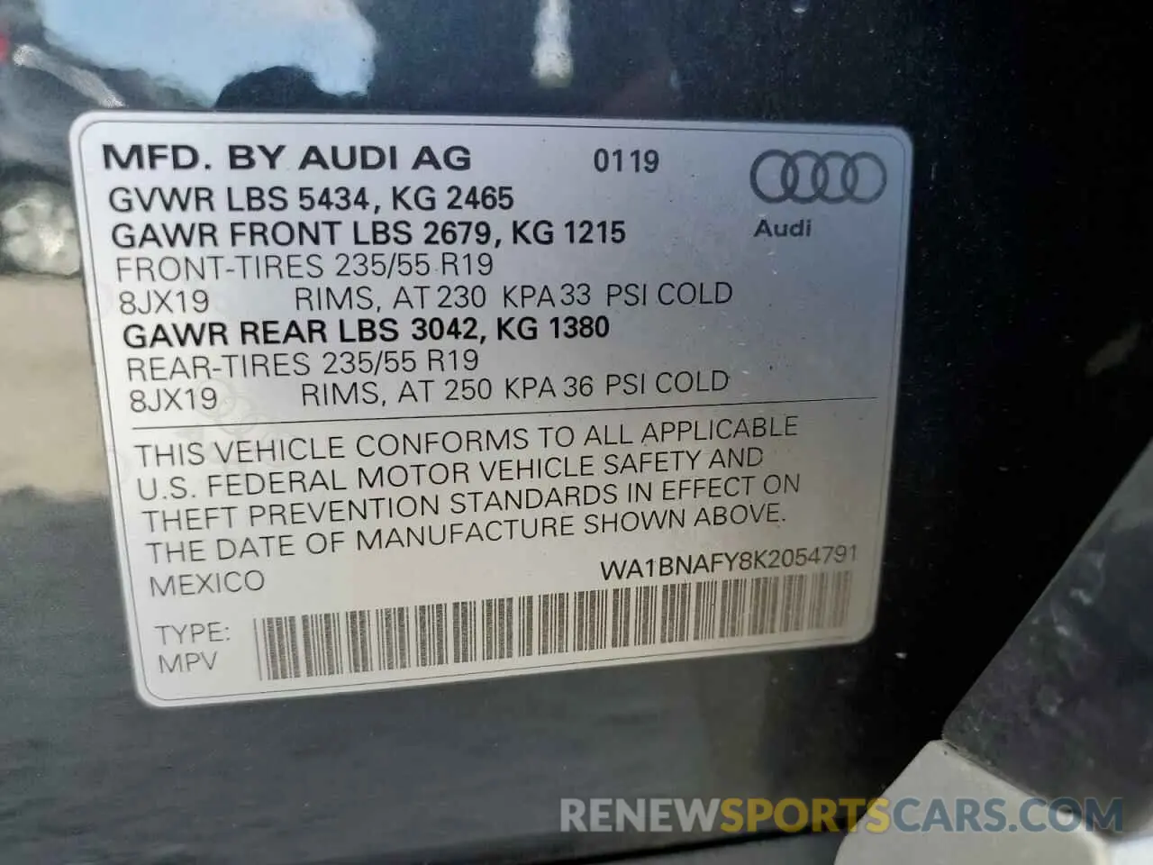 13 Photograph of a damaged car WA1BNAFY8K2054791 AUDI Q5 2019
