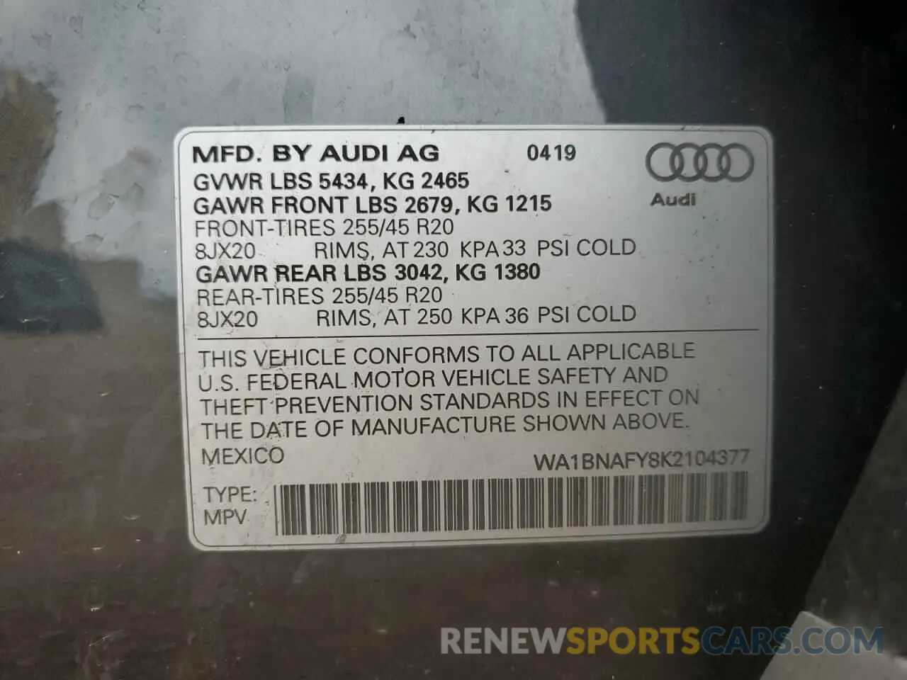 12 Photograph of a damaged car WA1BNAFY8K2104377 AUDI Q5 2019