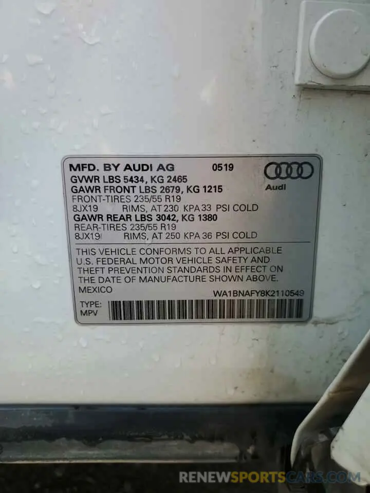 13 Photograph of a damaged car WA1BNAFY8K2110549 AUDI Q5 2019