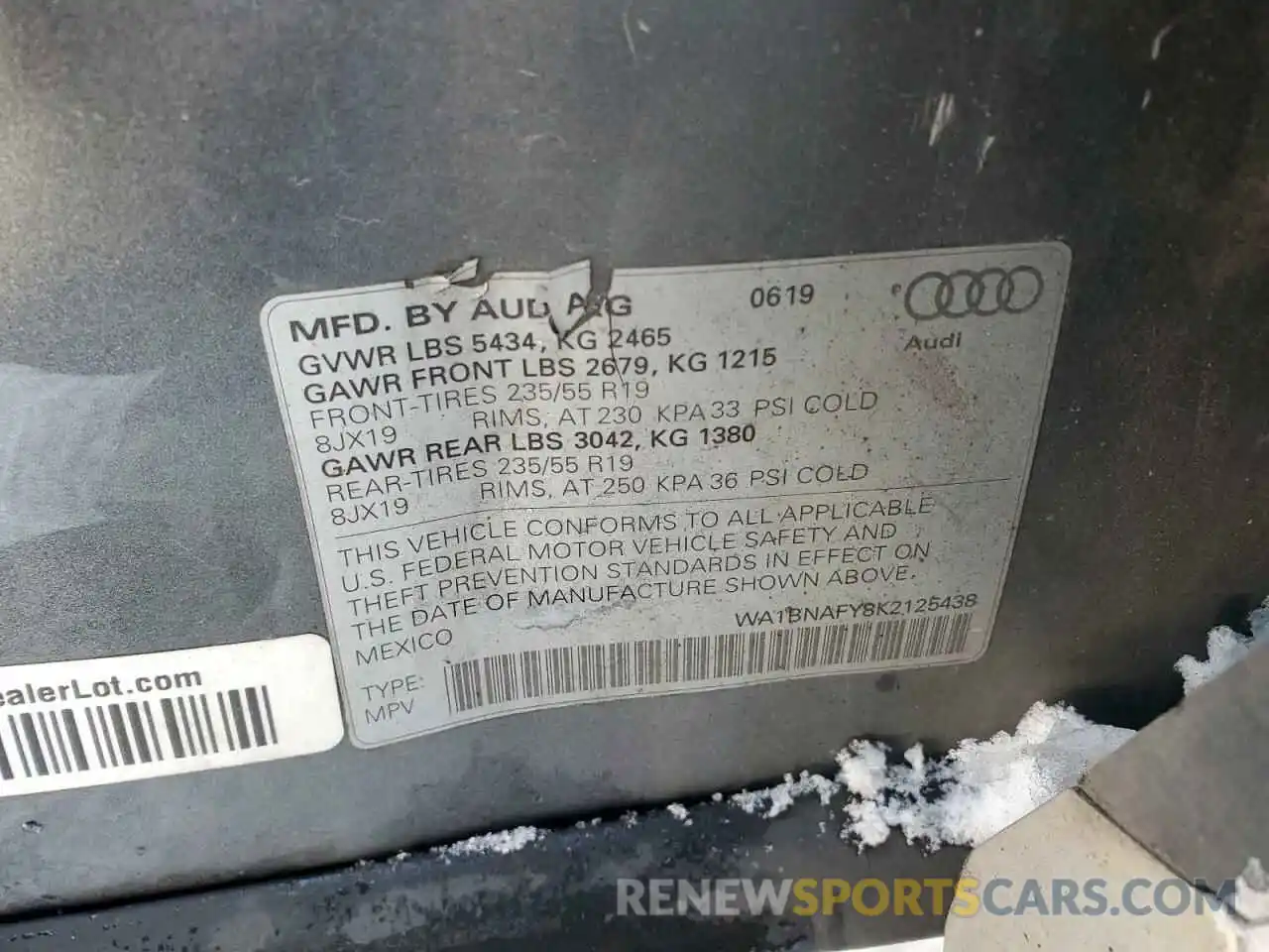 12 Photograph of a damaged car WA1BNAFY8K2125438 AUDI Q5 2019