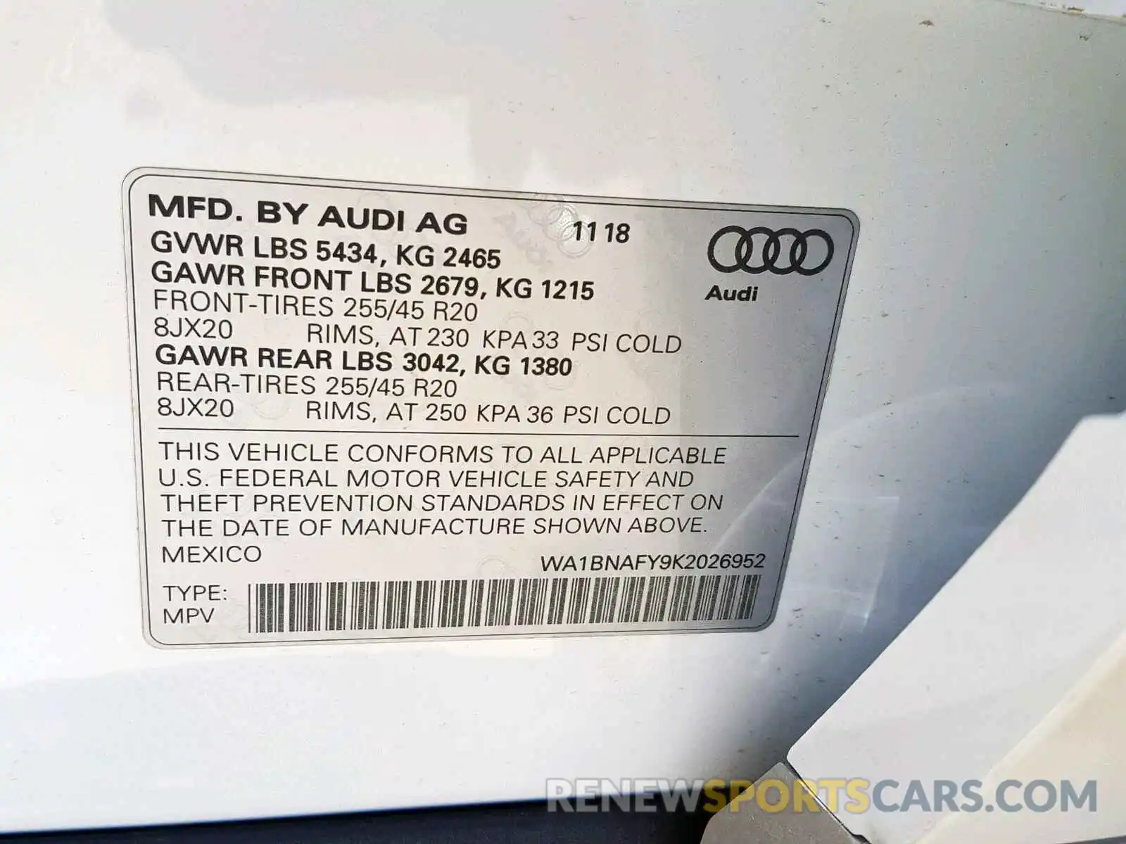 10 Photograph of a damaged car WA1BNAFY9K2026952 AUDI Q5 2019