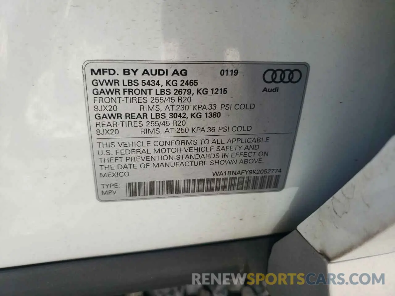 13 Photograph of a damaged car WA1BNAFY9K2052774 AUDI Q5 2019