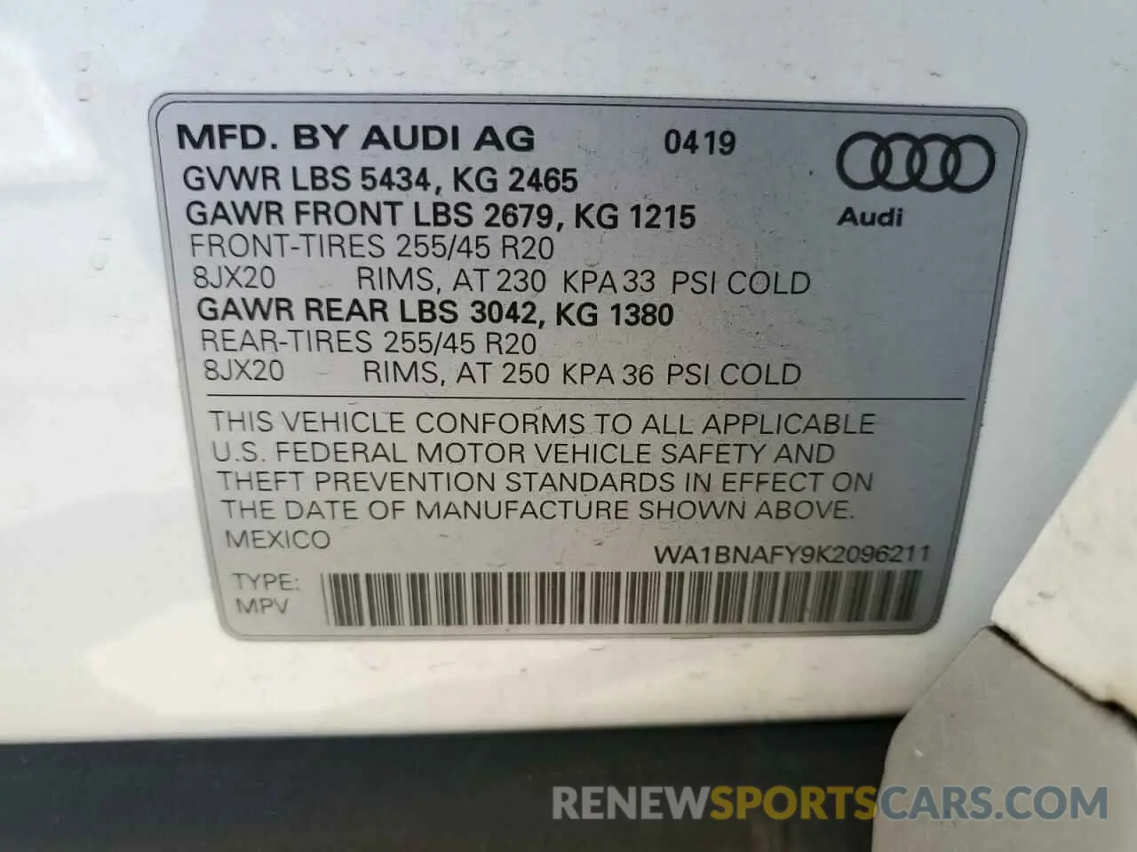 13 Photograph of a damaged car WA1BNAFY9K2096211 AUDI Q5 2019