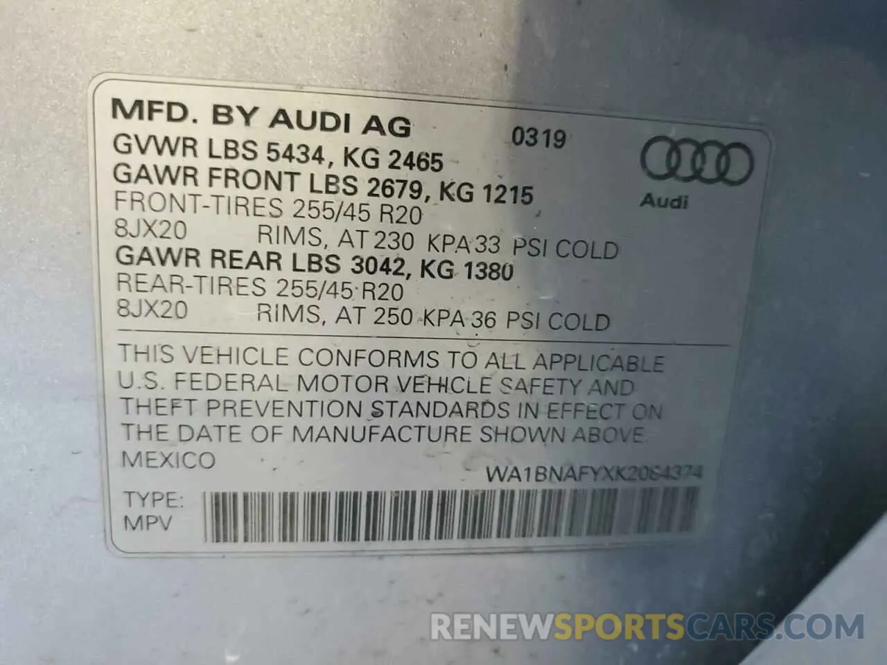 13 Photograph of a damaged car WA1BNAFYXK2084374 AUDI Q5 2019