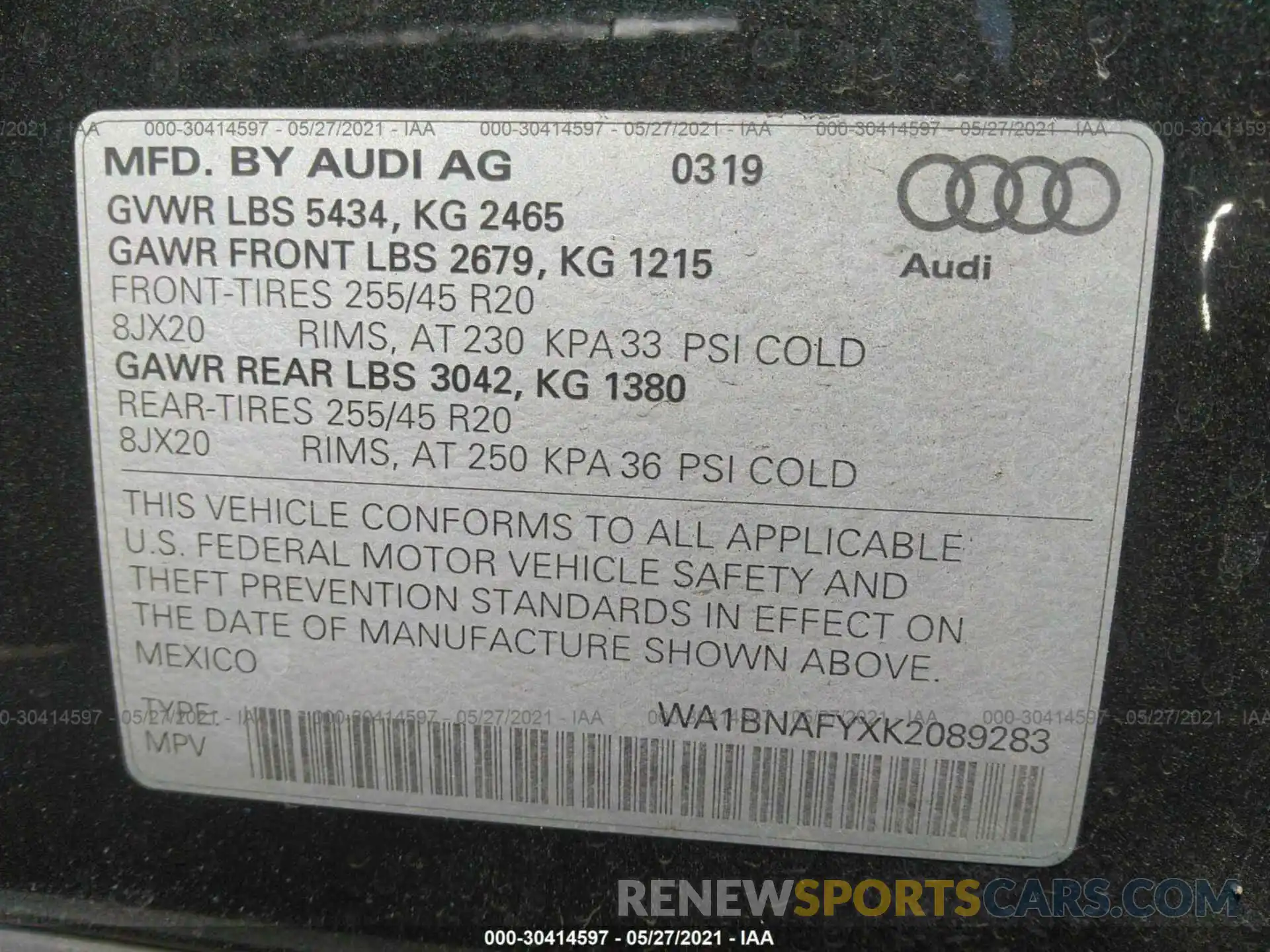 9 Photograph of a damaged car WA1BNAFYXK2089283 AUDI Q5 2019