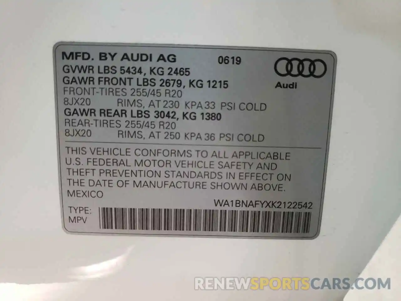 10 Photograph of a damaged car WA1BNAFYXK2122542 AUDI Q5 2019