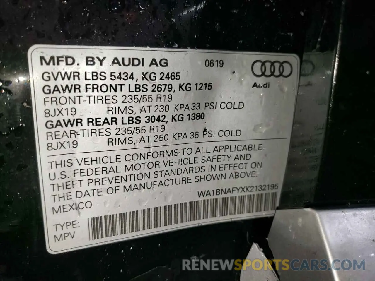 12 Photograph of a damaged car WA1BNAFYXK2132195 AUDI Q5 2019