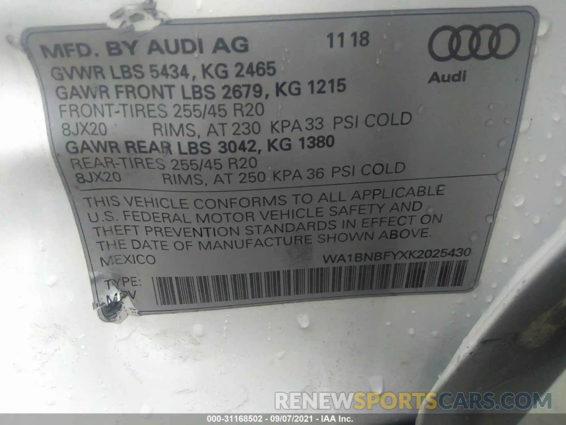 9 Photograph of a damaged car WA1BNBFYXK2025430 AUDI Q5 2019