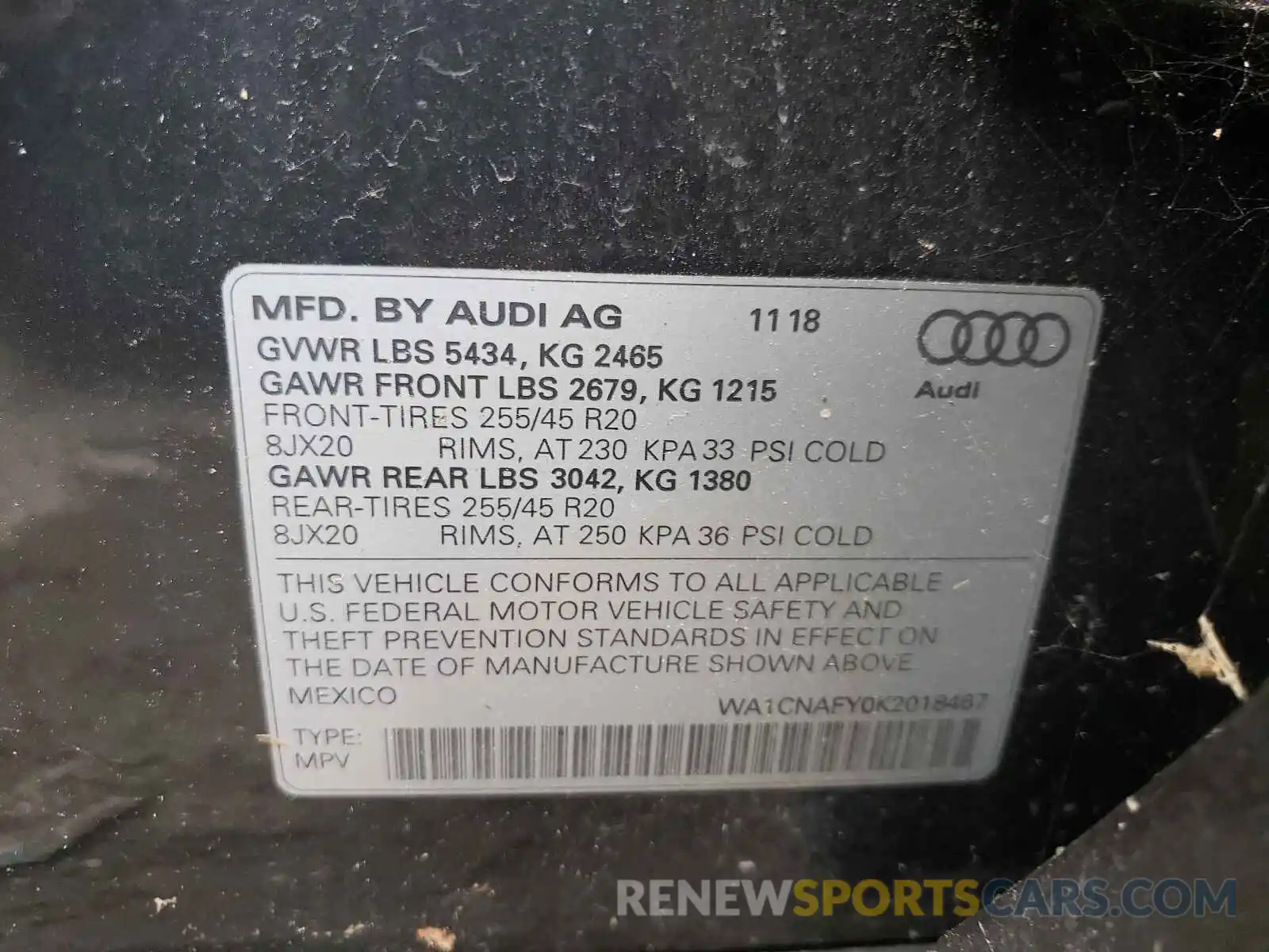 10 Photograph of a damaged car WA1CNAFY0K2018467 AUDI Q5 2019