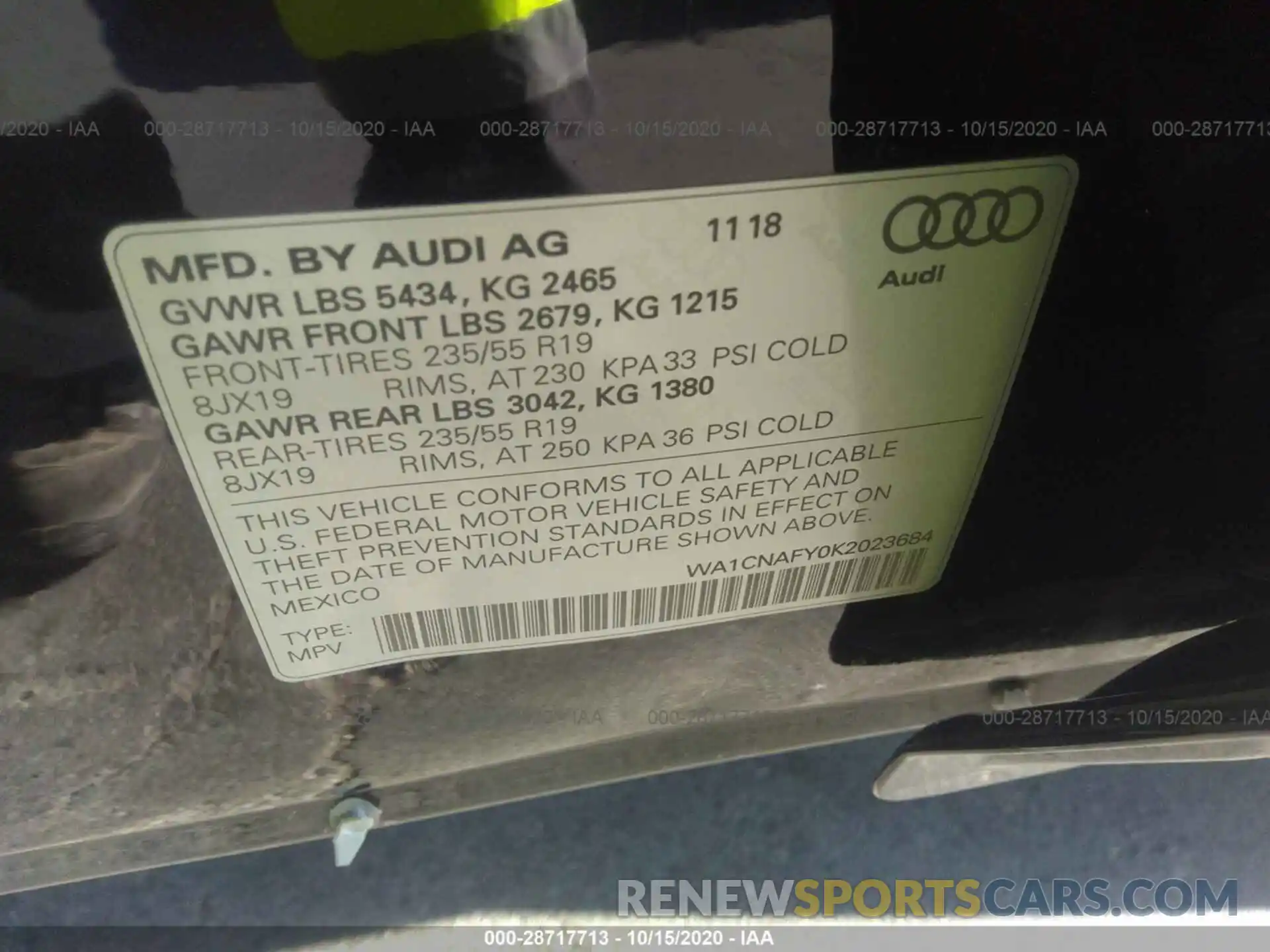 9 Photograph of a damaged car WA1CNAFY0K2023684 AUDI Q5 2019