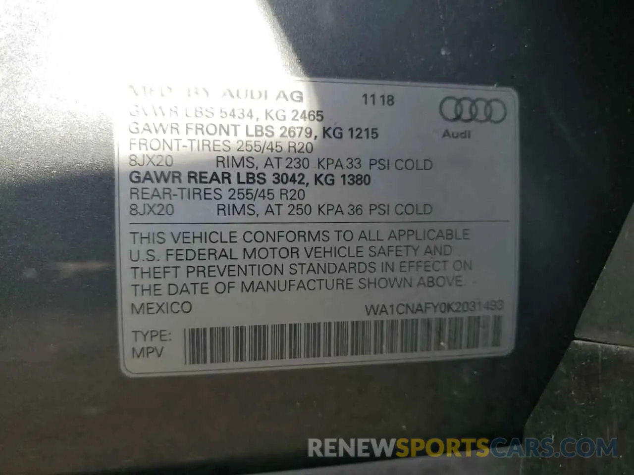 13 Photograph of a damaged car WA1CNAFY0K2031493 AUDI Q5 2019