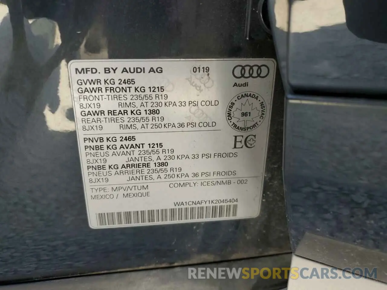13 Photograph of a damaged car WA1CNAFY1K2045404 AUDI Q5 2019