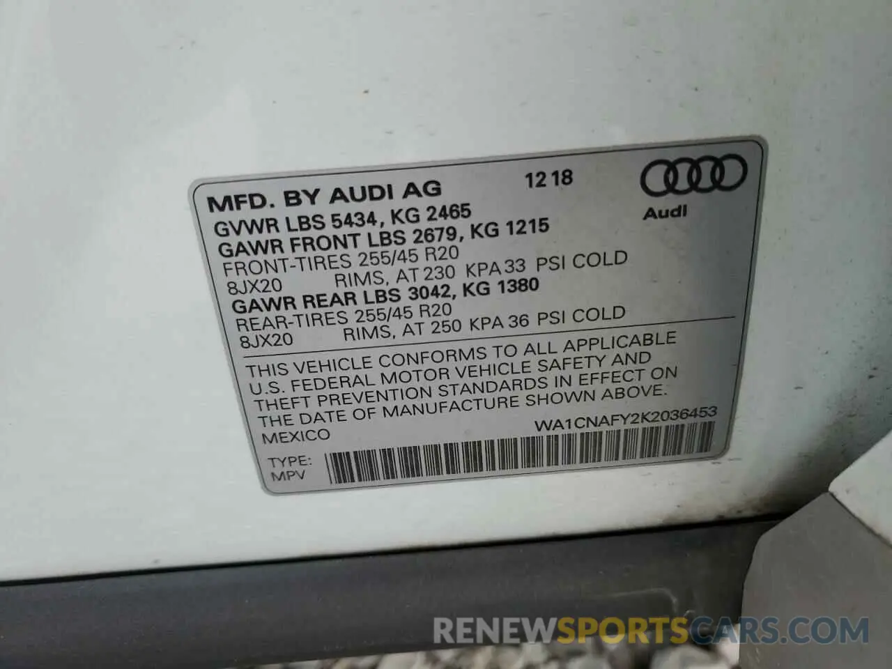 13 Photograph of a damaged car WA1CNAFY2K2036453 AUDI Q5 2019