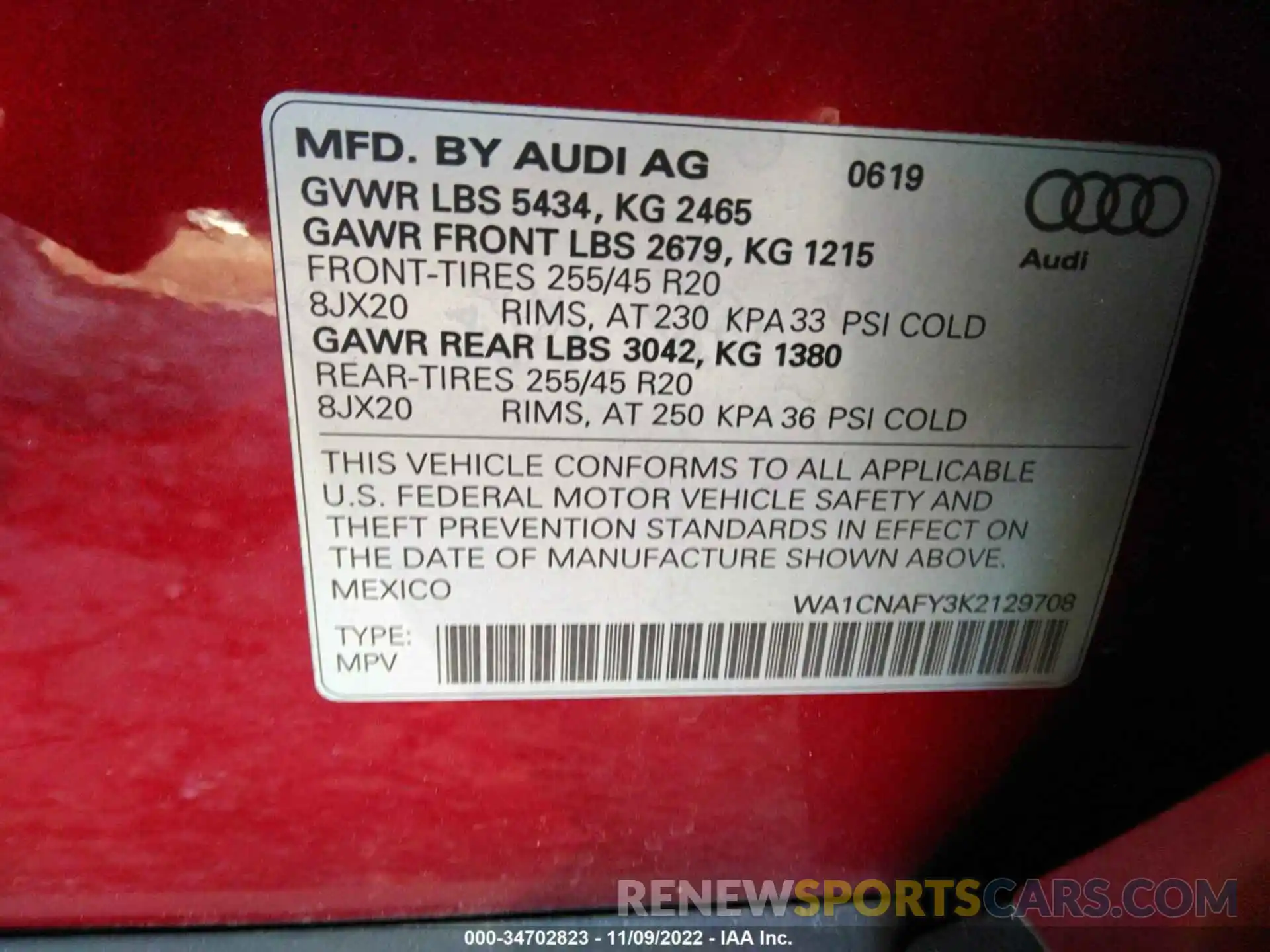 9 Photograph of a damaged car WA1CNAFY3K2129708 AUDI Q5 2019