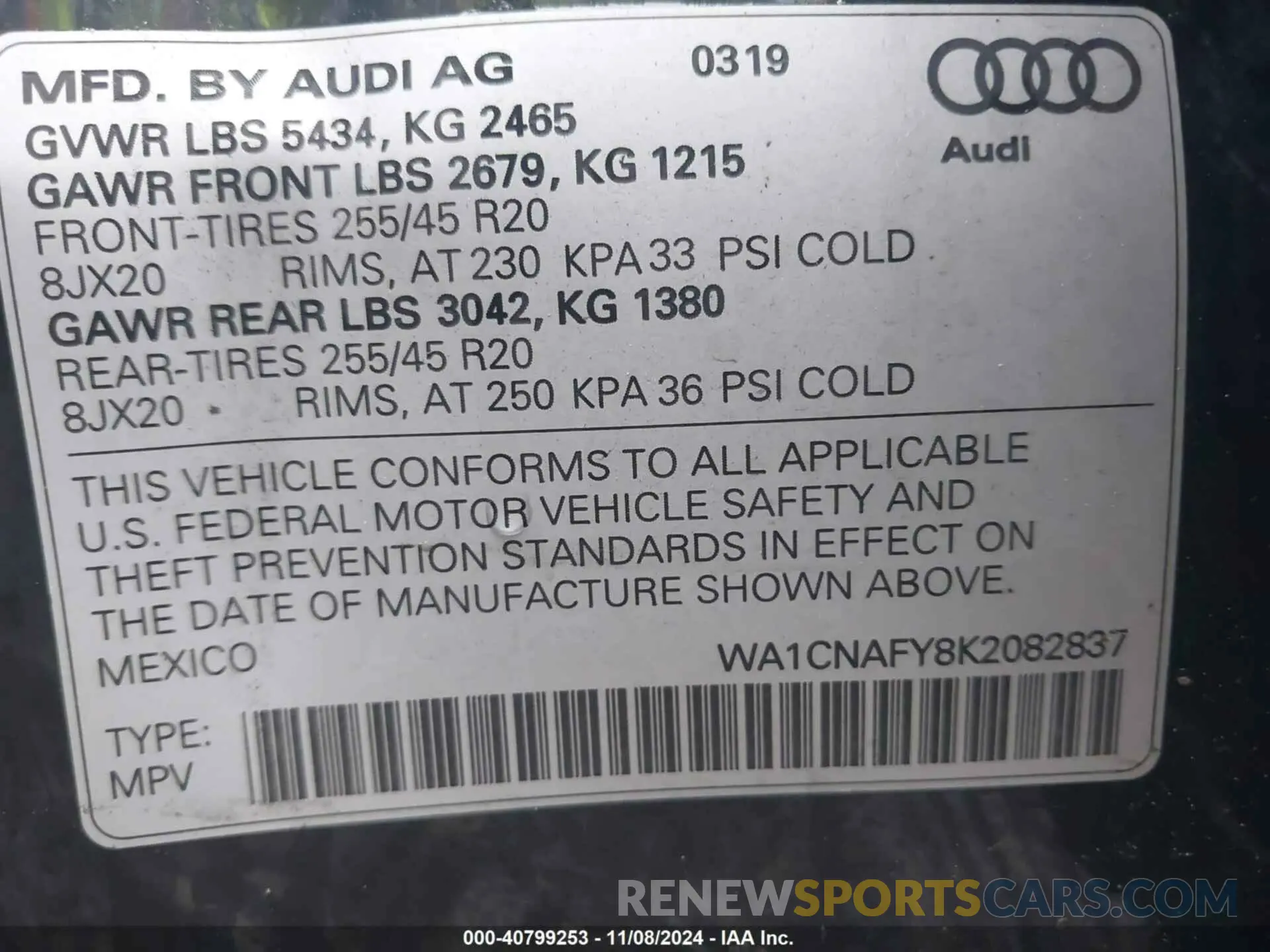 9 Photograph of a damaged car WA1CNAFY8K2082837 AUDI Q5 2019