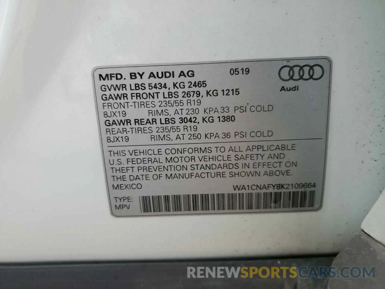 14 Photograph of a damaged car WA1CNAFY8K2109664 AUDI Q5 2019