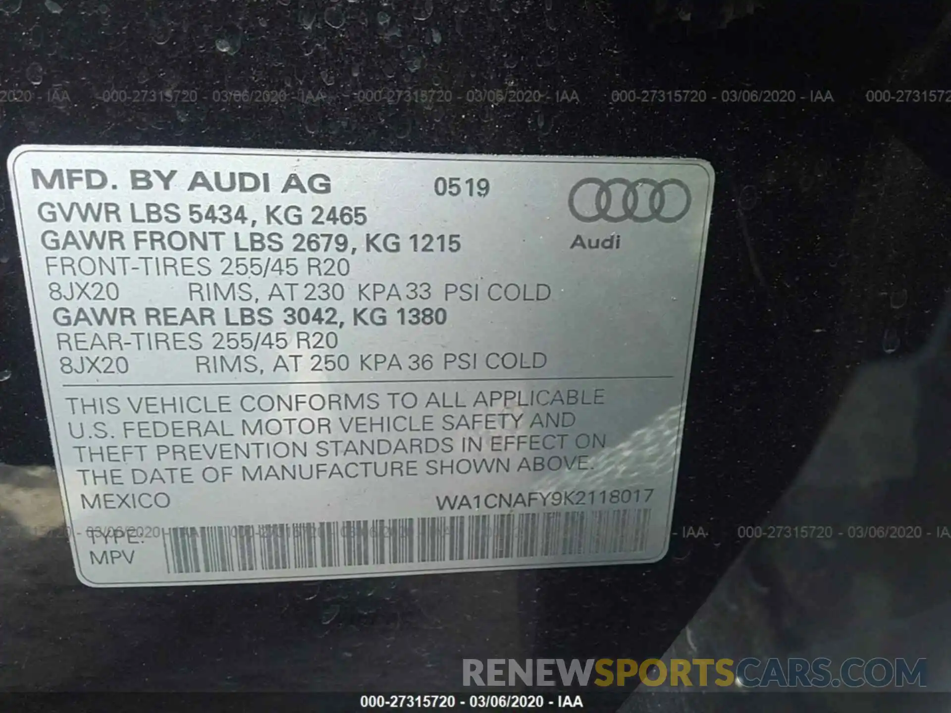 9 Photograph of a damaged car WA1CNAFY9K2118017 AUDI Q5 2019