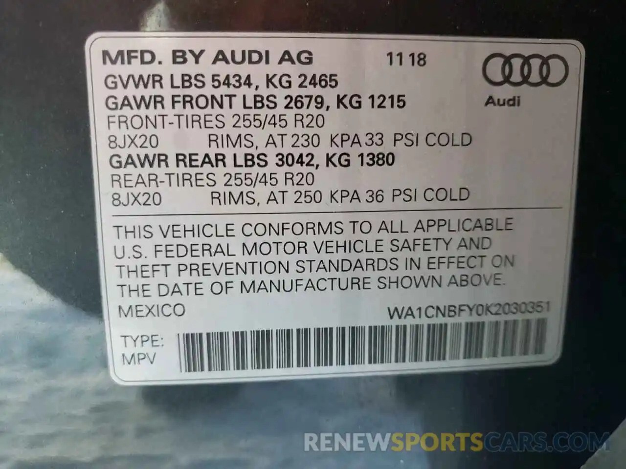 10 Photograph of a damaged car WA1CNBFY0K2030351 AUDI Q5 2019