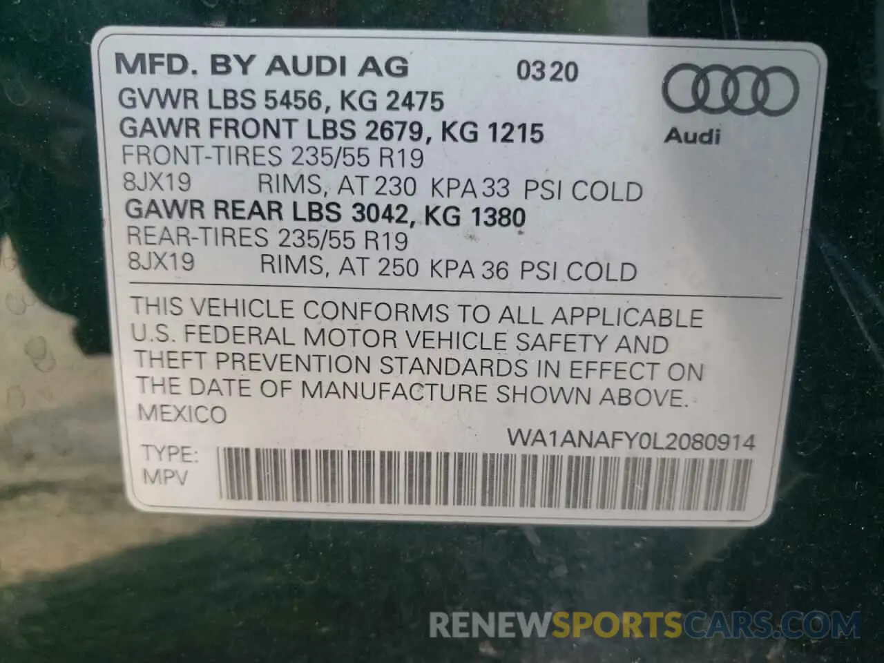 14 Photograph of a damaged car WA1ANAFY0L2080914 AUDI Q5 2020