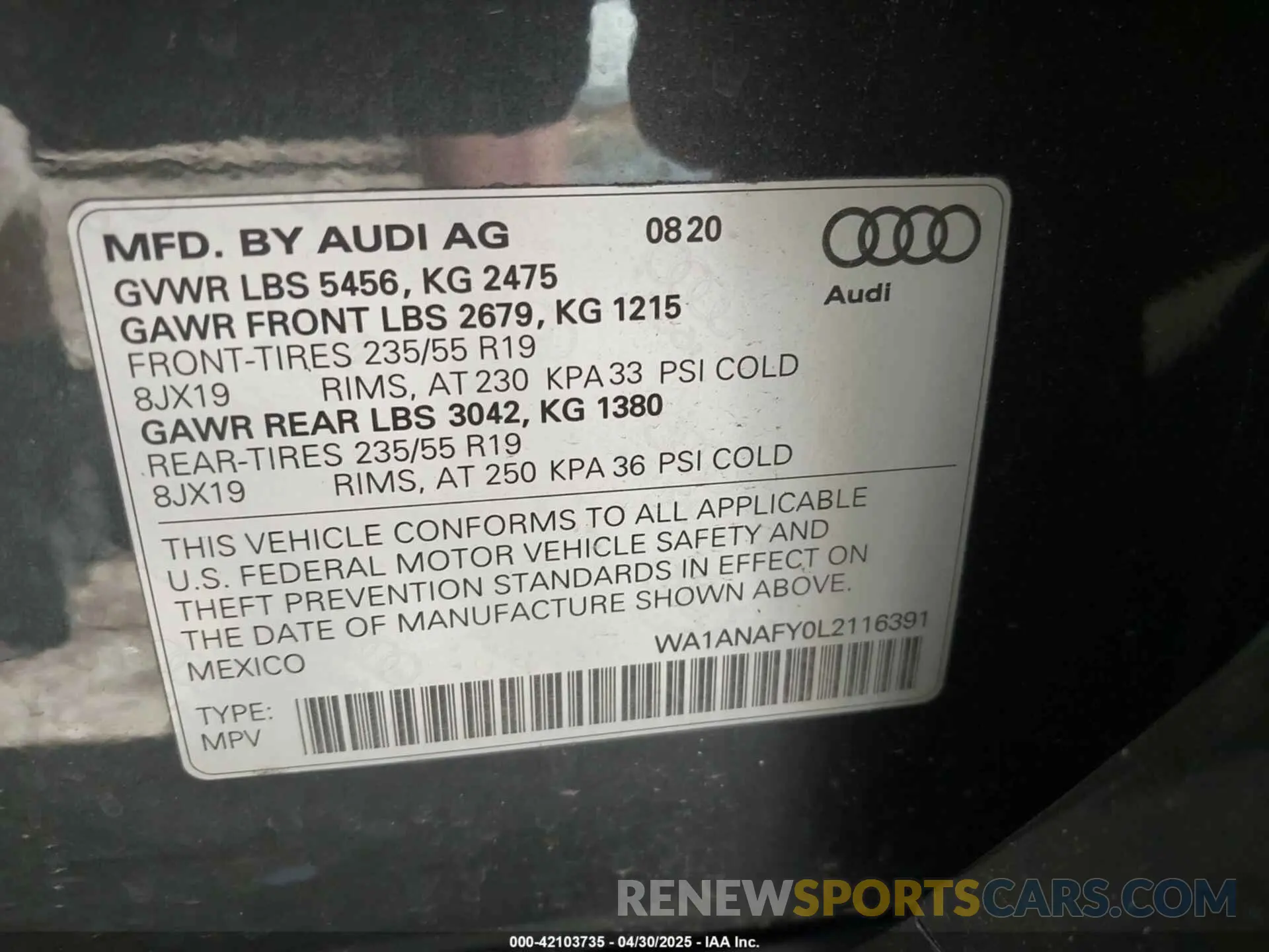 9 Photograph of a damaged car WA1ANAFY0L2116391 AUDI Q5 2020