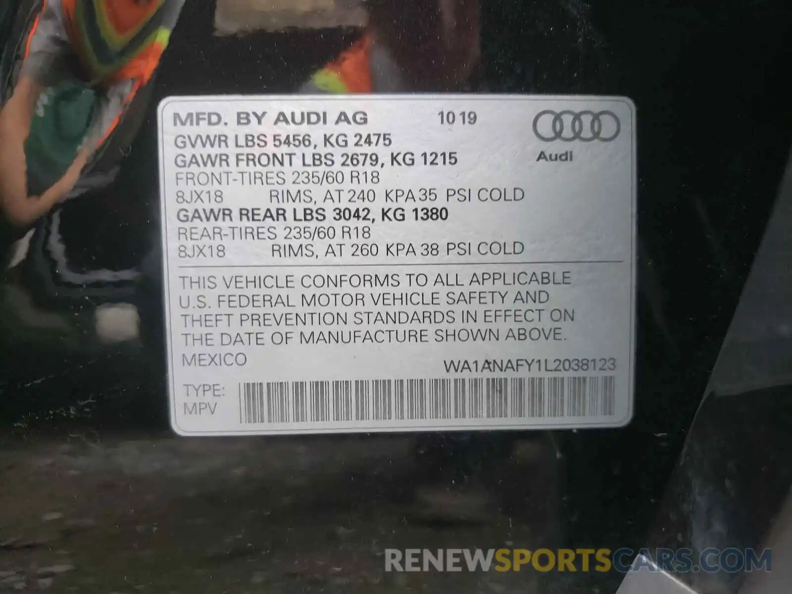 10 Photograph of a damaged car WA1ANAFY1L2038123 AUDI Q5 2020