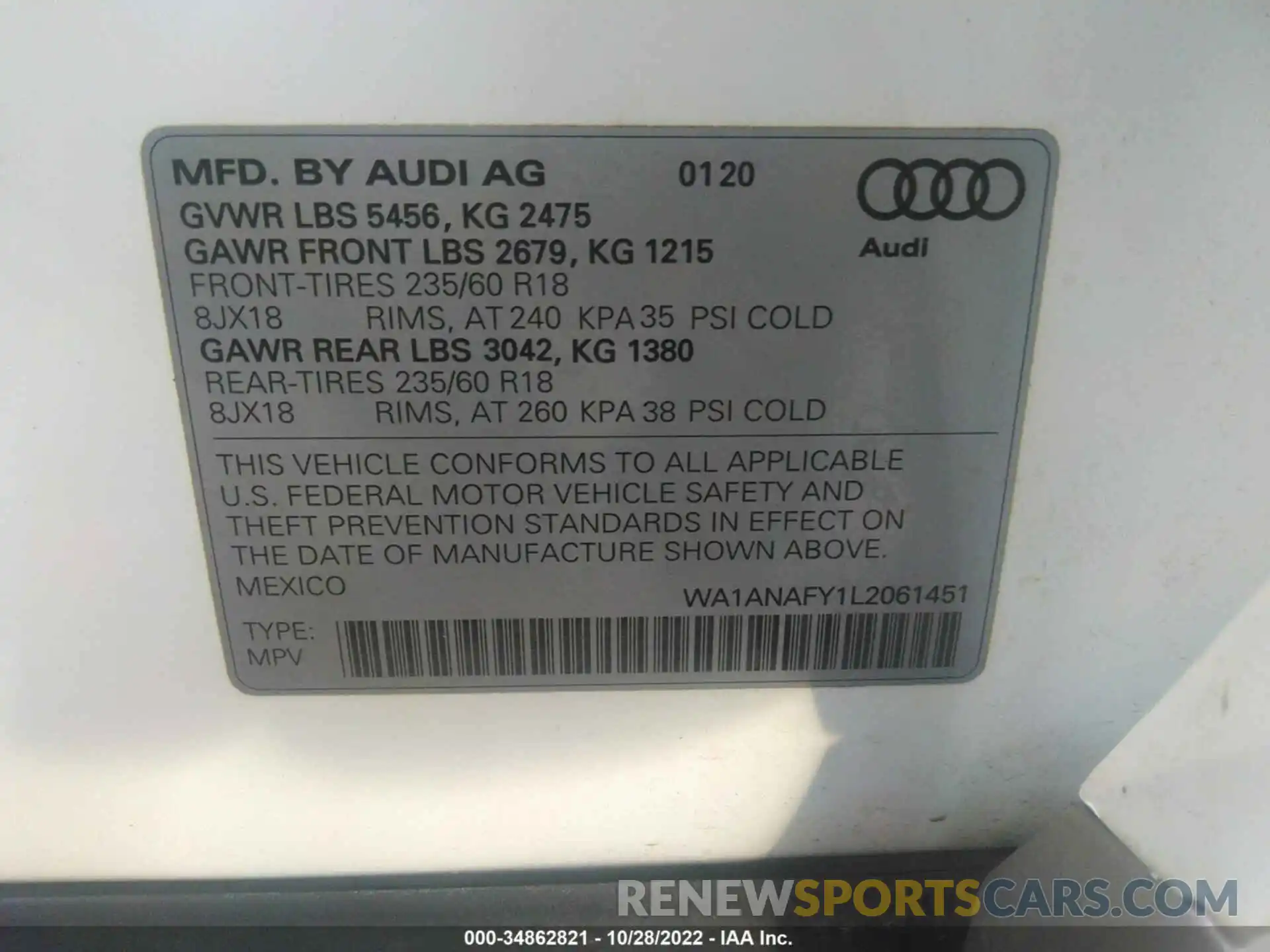 9 Photograph of a damaged car WA1ANAFY1L2061451 AUDI Q5 2020