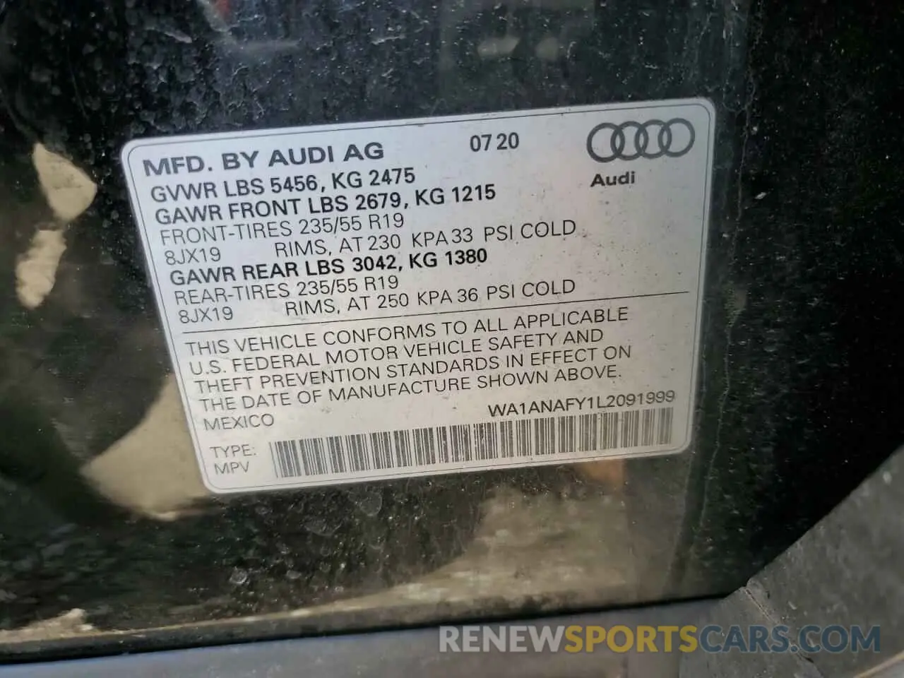13 Photograph of a damaged car WA1ANAFY1L2091999 AUDI Q5 2020