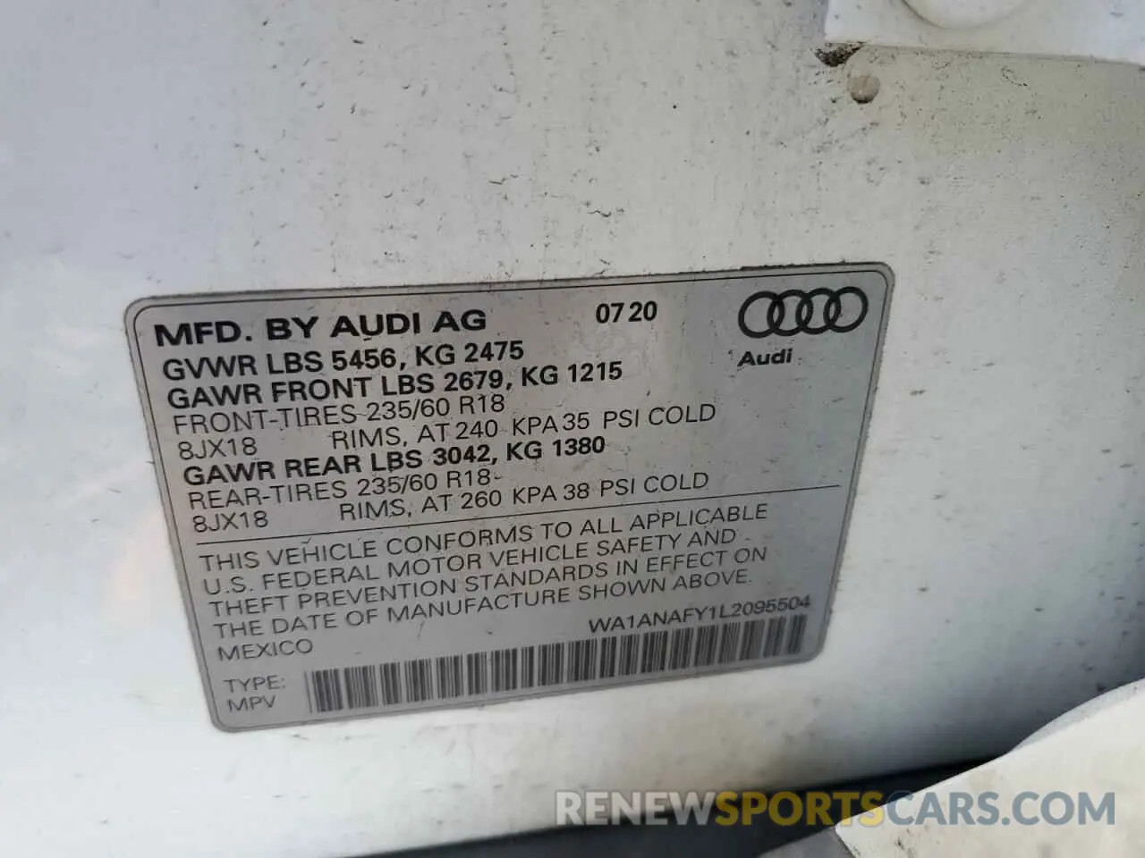13 Photograph of a damaged car WA1ANAFY1L2095504 AUDI Q5 2020