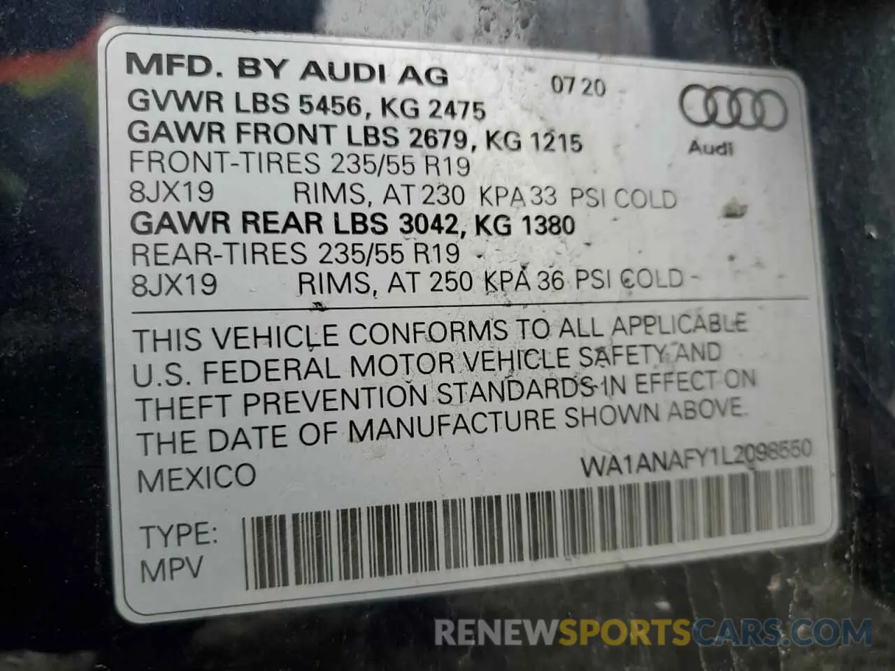14 Photograph of a damaged car WA1ANAFY1L2098550 AUDI Q5 2020