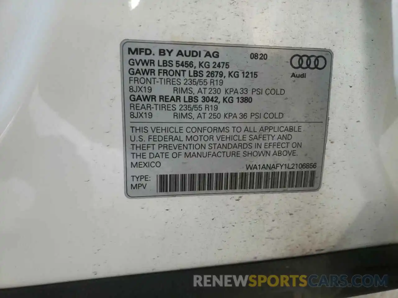 10 Photograph of a damaged car WA1ANAFY1L2106856 AUDI Q5 2020