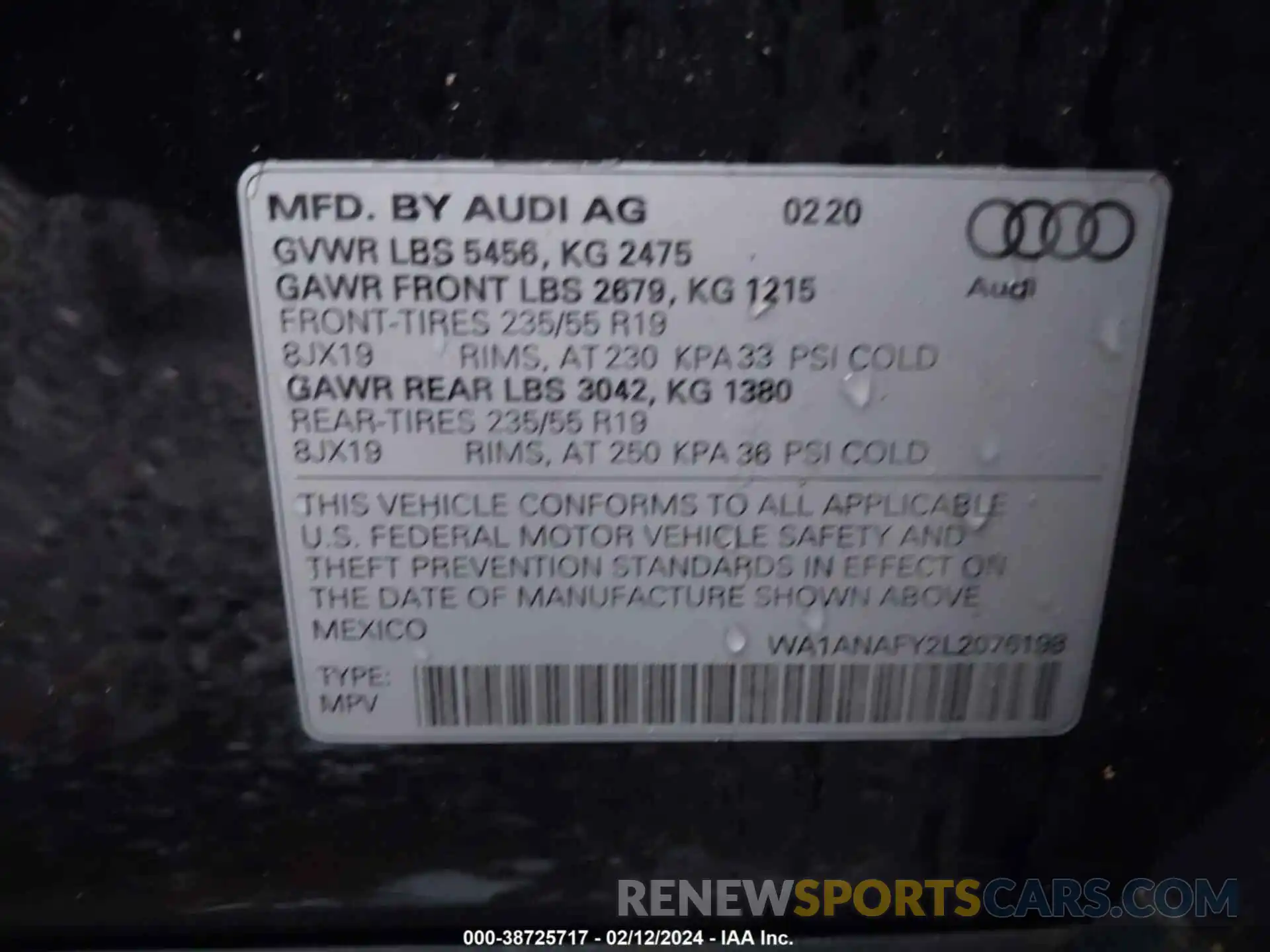 9 Photograph of a damaged car WA1ANAFY2L2076198 AUDI Q5 2020