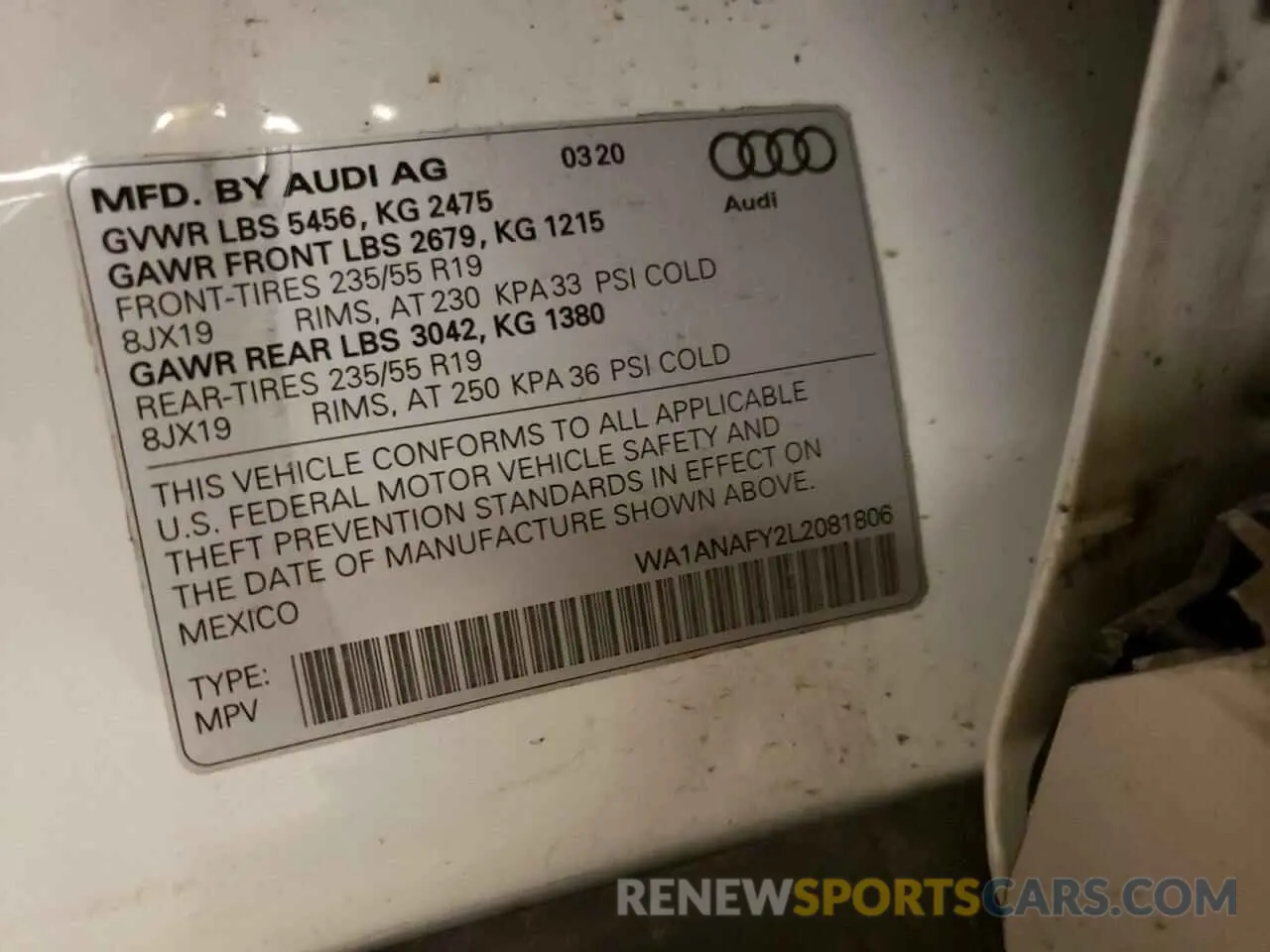 10 Photograph of a damaged car WA1ANAFY2L2081806 AUDI Q5 2020