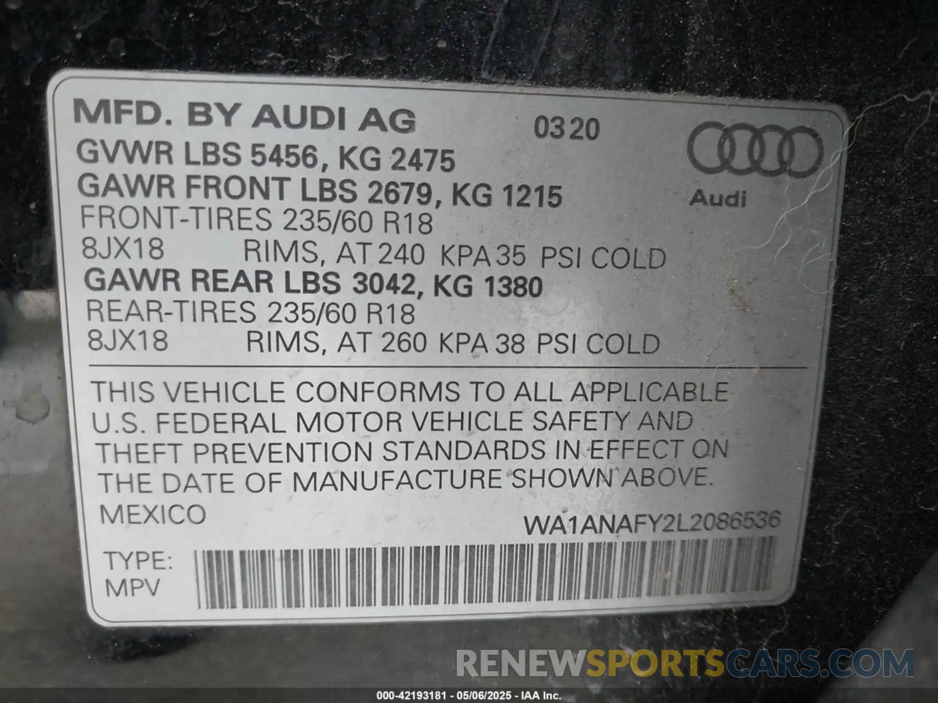 9 Photograph of a damaged car WA1ANAFY2L2086536 AUDI Q5 2020